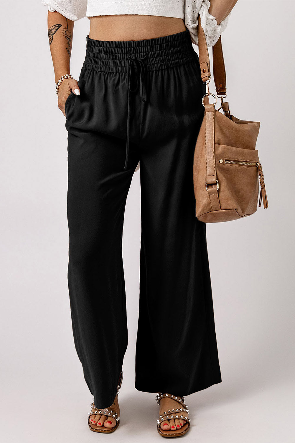 Drawstring Smocked Waist Wide Leg Pants-Teresa&#39;s Fashionista LLC