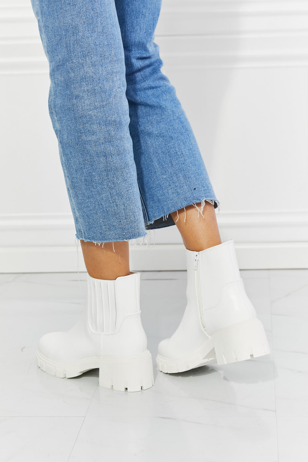 MMShoes What It Takes Lug Sole Chelsea Boots in White-Teresa&#39;s Fashionista LLC