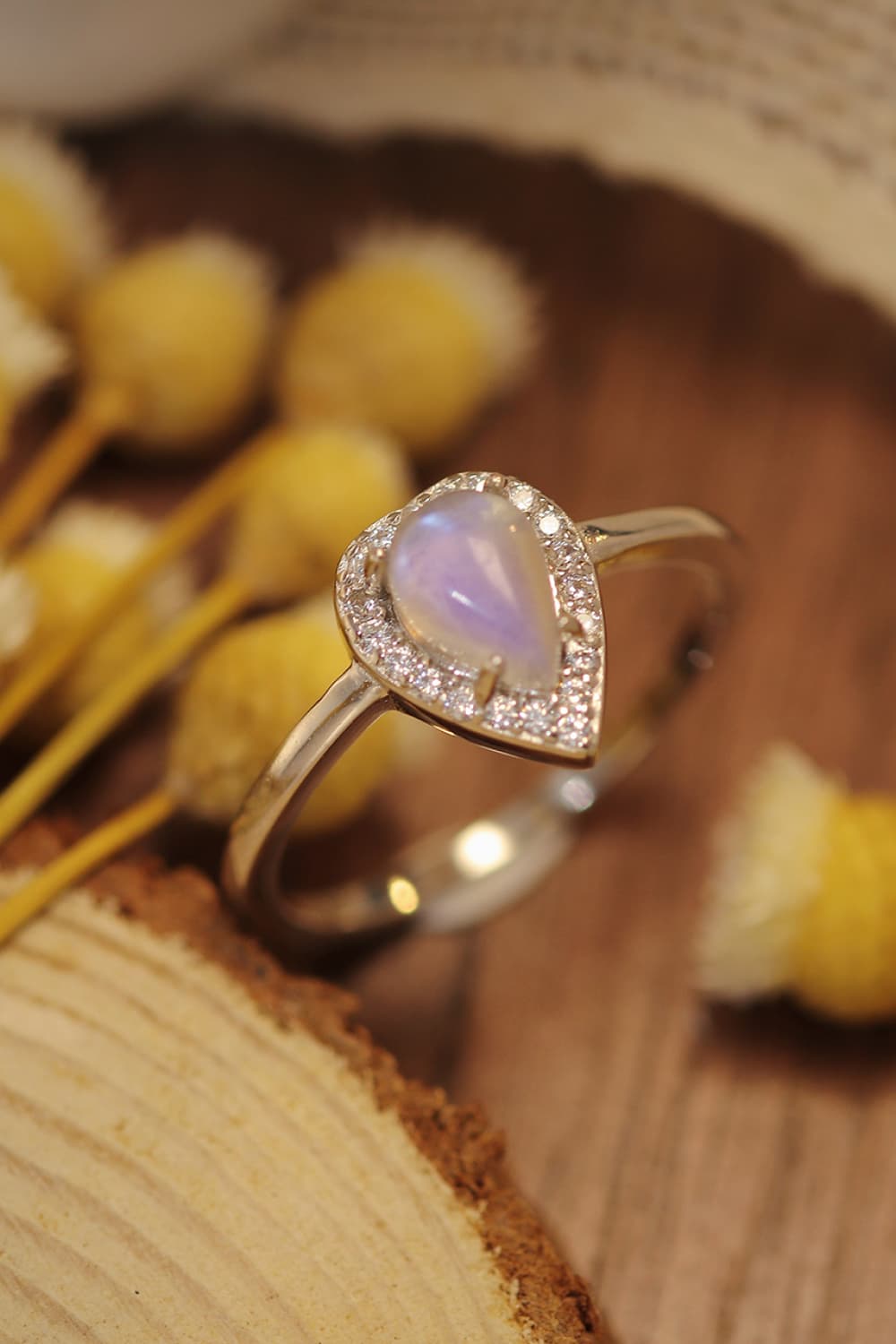 Moonstone Teardrop 925 Sterling Silver Halo Ring-Teresa&#39;s Fashionista LLC