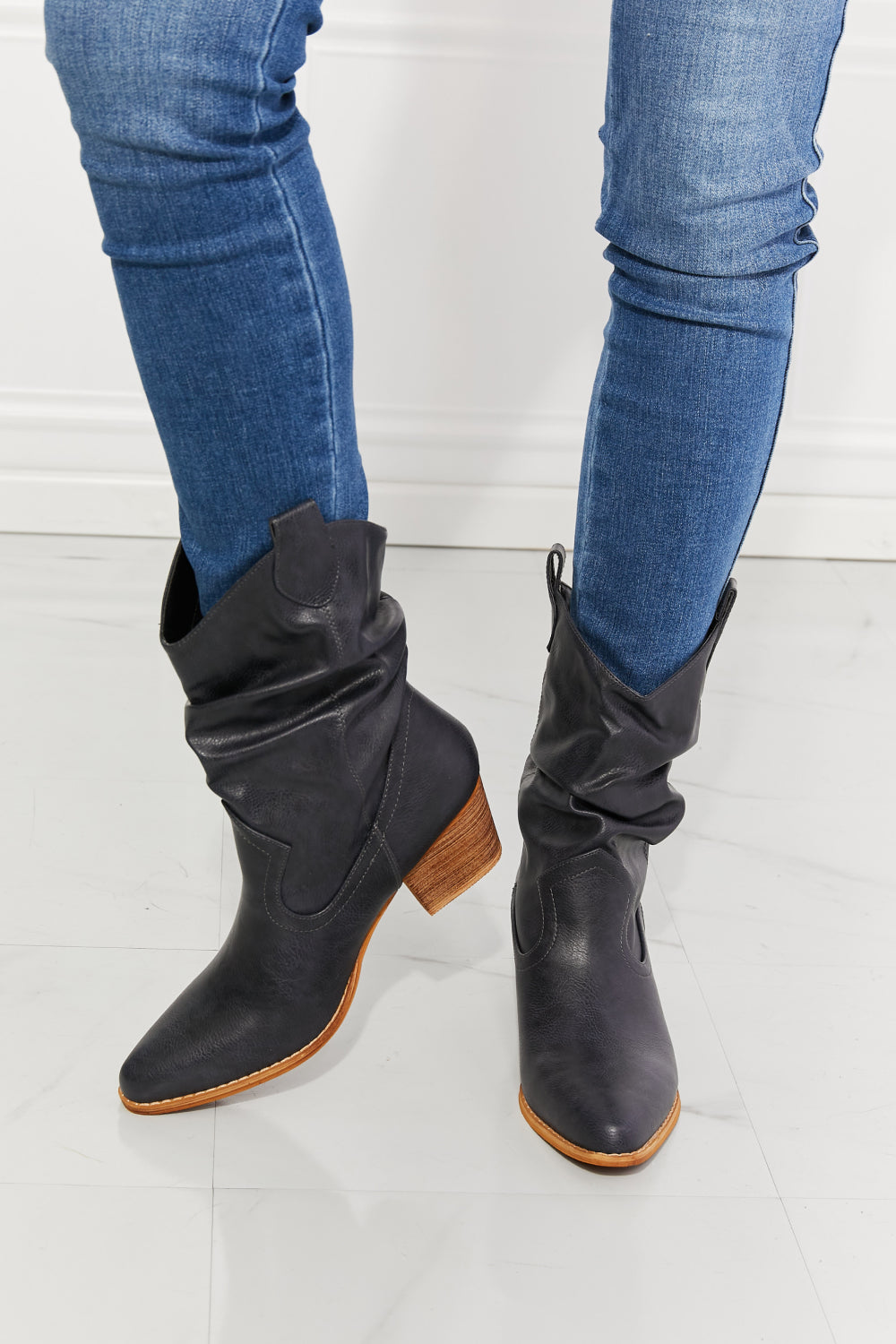 MMShoes Better in Texas Scrunch Cowboy Boots in Navy-Teresa&#39;s Fashionista LLC