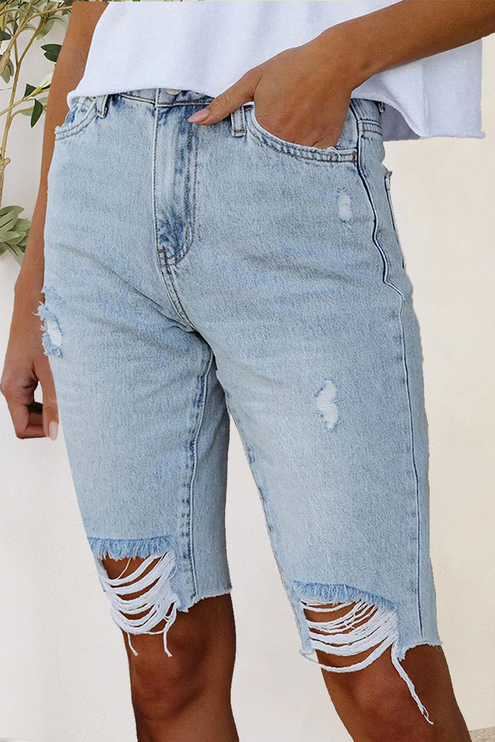 Distressed Raw Hem Denim Shorts-Teresa&#39;s Fashionista LLC