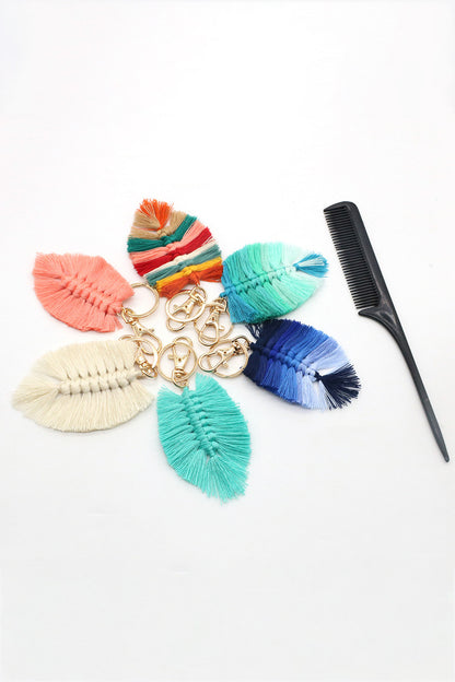 Assorted 4-Pack Leaf Shape Fringe Keychain-Teresa&#39;s Fashionista LLC