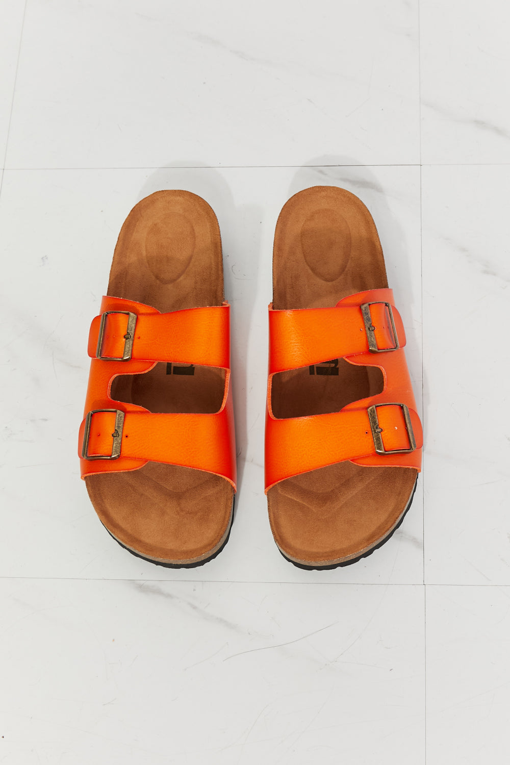 MMShoes Feeling Alive Double Banded Slide Sandals in Orange-Teresa&#39;s Fashionista LLC