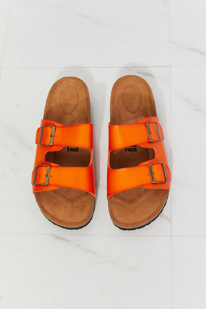 MMShoes Feeling Alive Double Banded Slide Sandals in Orange-Teresa&#39;s Fashionista LLC