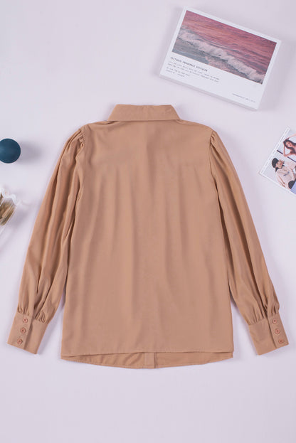 Gathered Detail Puff Sleeve Shirt-Teresa&#39;s Fashionista LLC