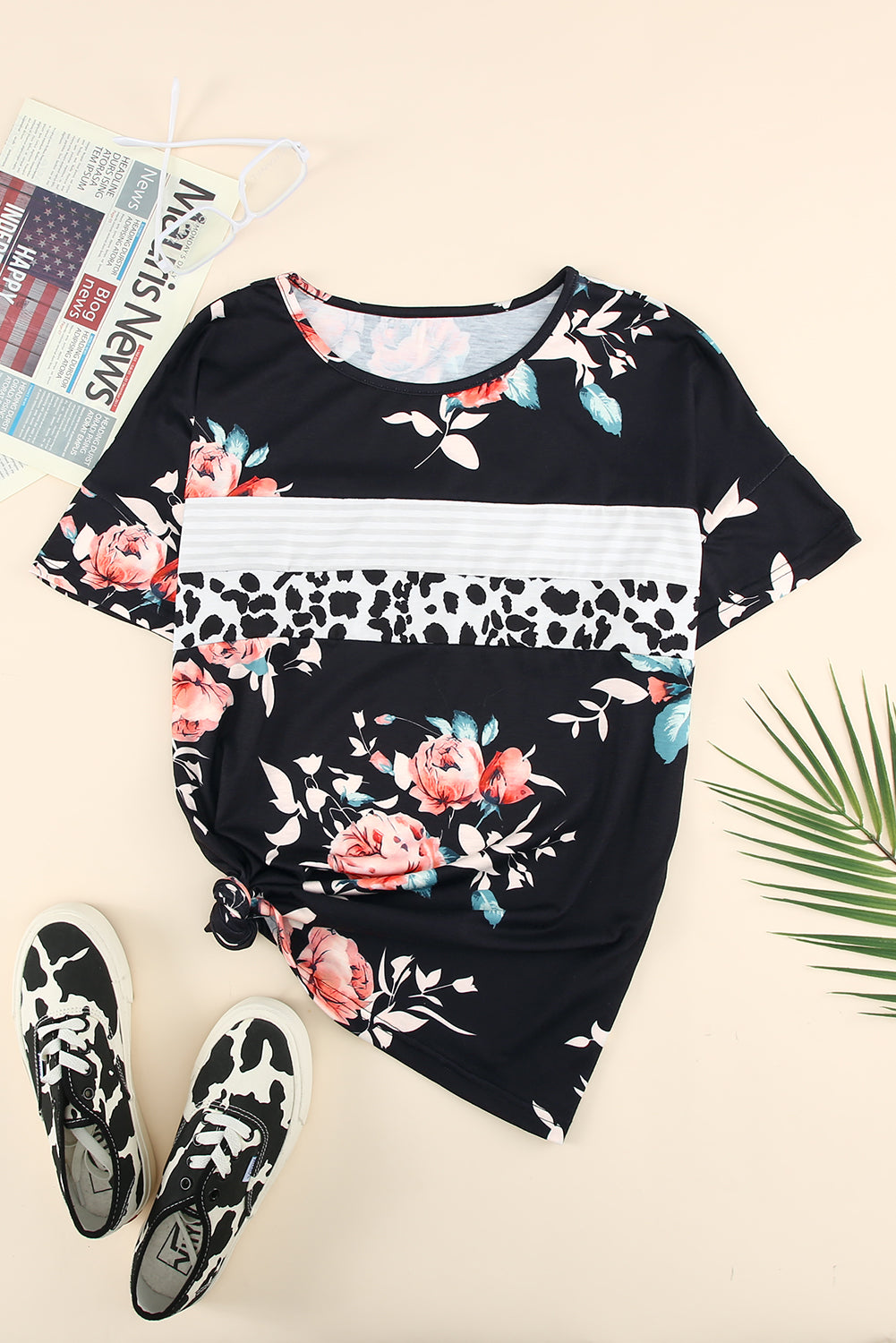 Floral Round Neck Short Sleeve Tee-Teresa&#39;s Fashionista LLC