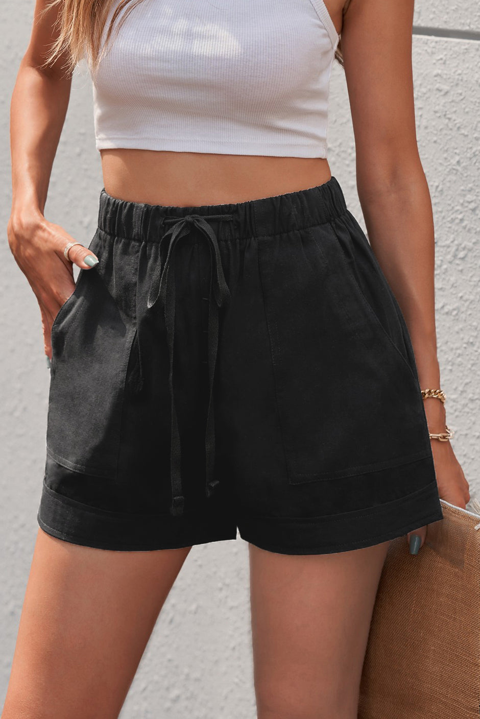 Drawstring Elastic Waist Pocket Shorts-Teresa&#39;s Fashionista LLC