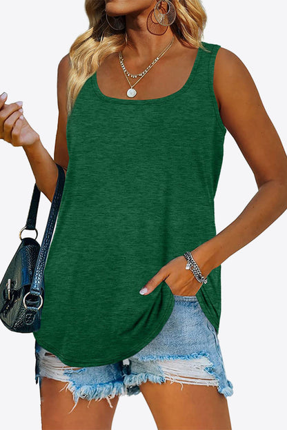 Curved Hem Square Neck Tank-Teresa&#39;s Fashionista LLC