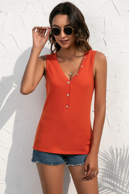 Buttoned Deep V Tank-Teresa&#39;s Fashionista LLC