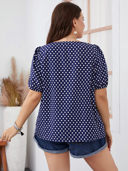 Plus Size Polka Dot Square Neck Blouse-Teresa&#39;s Fashionista LLC