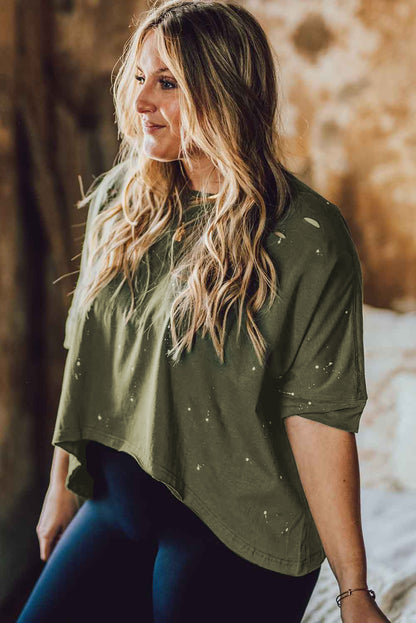 Plus Size Round Neck Half Sleeve Blouse-Teresa&#39;s Fashionista LLC