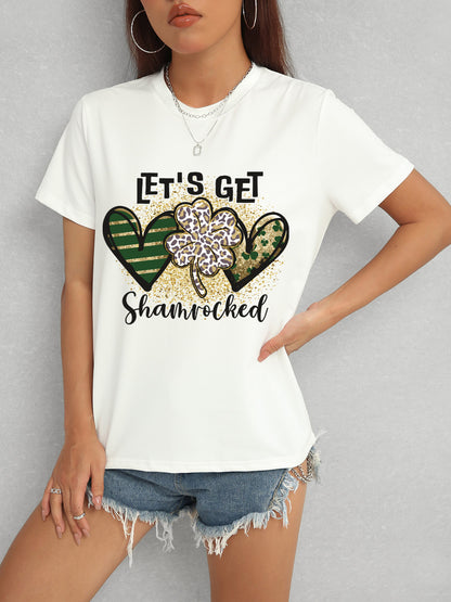 Lucky Clover Round Neck Short Sleeve T-Shirt-Teresa&#39;s Fashionista LLC