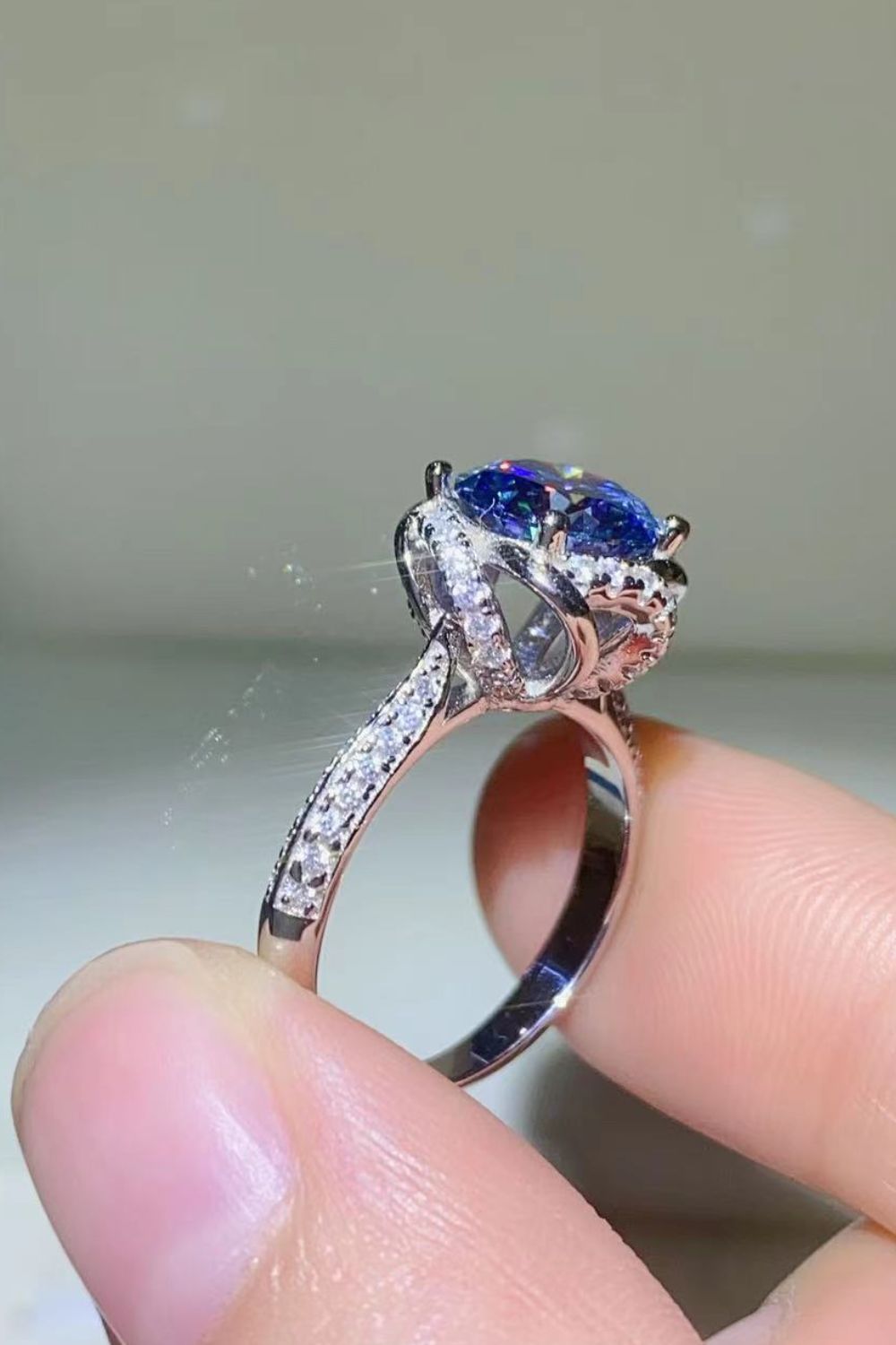 2 Carat Cobalt Blue Moissanite 925 Sterling Silver Ring-Teresa&#39;s Fashionista LLC