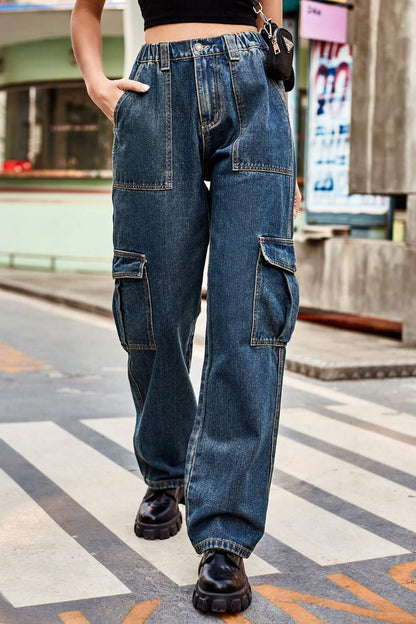 Long Straight Leg Jeans with Pockets-Teresa&#39;s Fashionista LLC