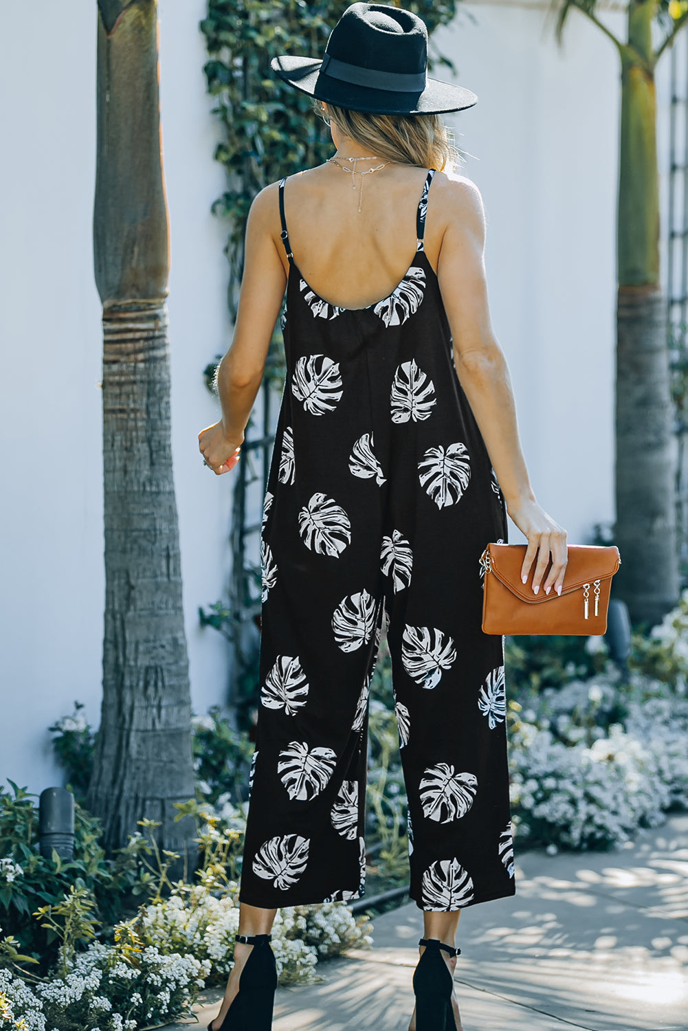 Botanical Print Spaghetti Strap Cropped Jumpsuit-Teresa&#39;s Fashionista LLC