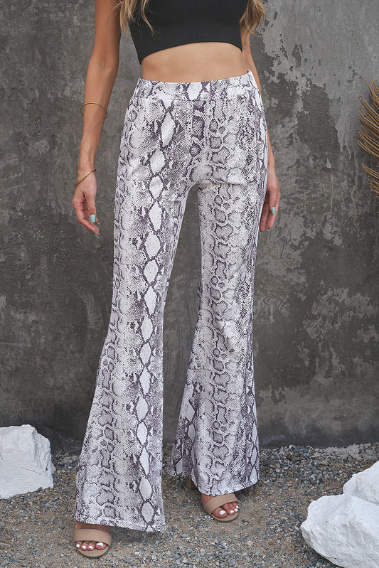 Snakeskin Print Flare Leg Pants-Teresa&#39;s Fashionista LLC