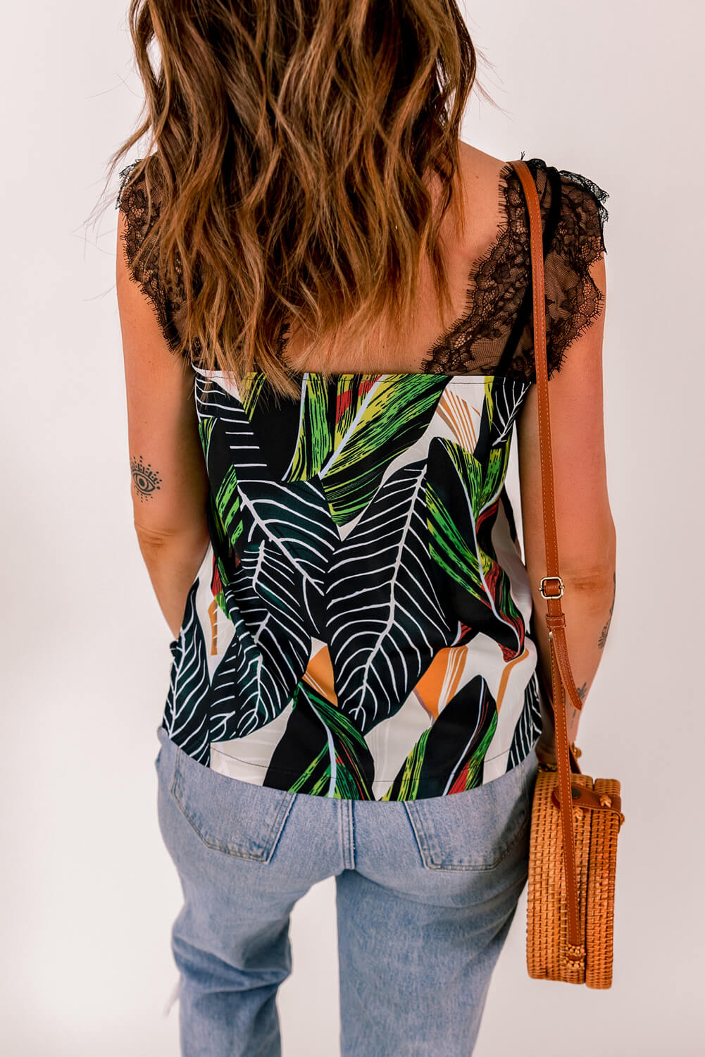 Printed Lace Detail Tank-Teresa&#39;s Fashionista LLC