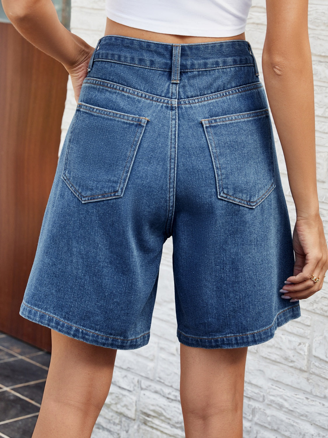 High Waist Denim Shorts with Pockets-Teresa&#39;s Fashionista LLC