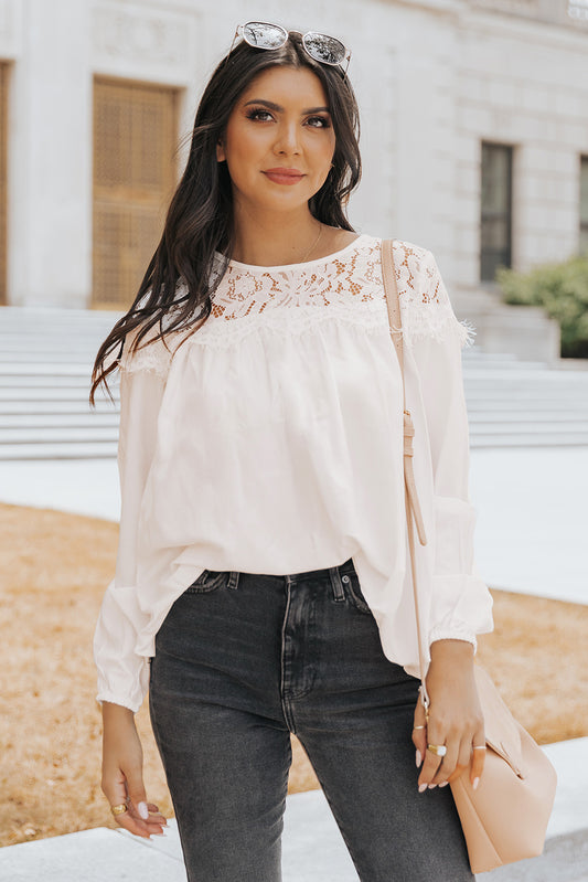 Round Neck Spliced Lace Blouse-Teresa&#39;s Fashionista LLC