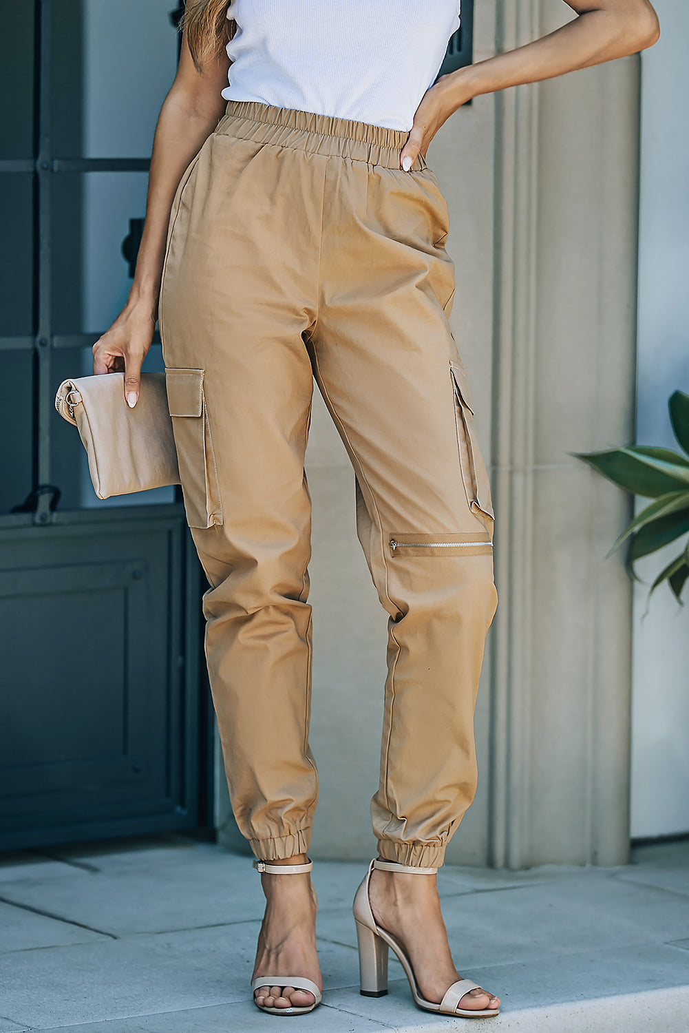 Elastic Waist Ankle-Length Cargo Joggers-Teresa&#39;s Fashionista LLC