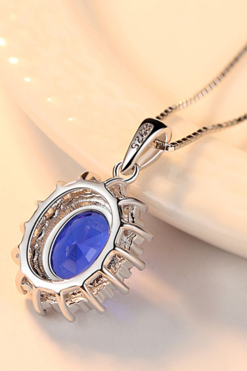 Synthetic Sapphire Pendant 925 Sterling Silver Necklace-Teresa&#39;s Fashionista LLC