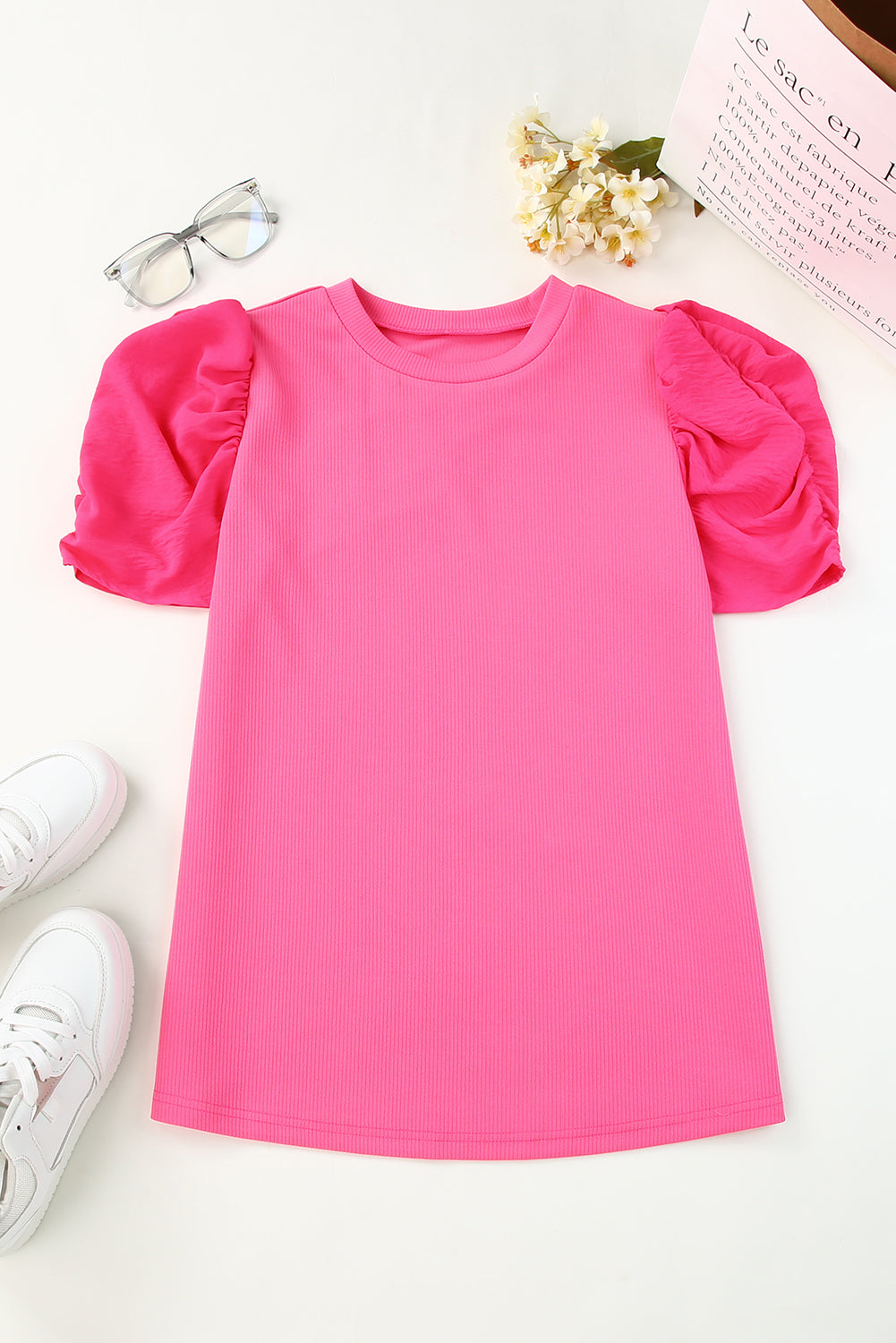 Round Neck Puff Sleeve Top-Teresa&#39;s Fashionista LLC