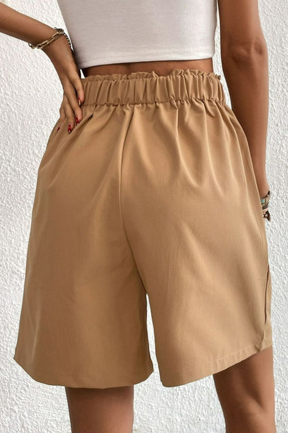 Buttoned Elastic Waist Pleated Detail Shorts-Teresa&#39;s Fashionista LLC