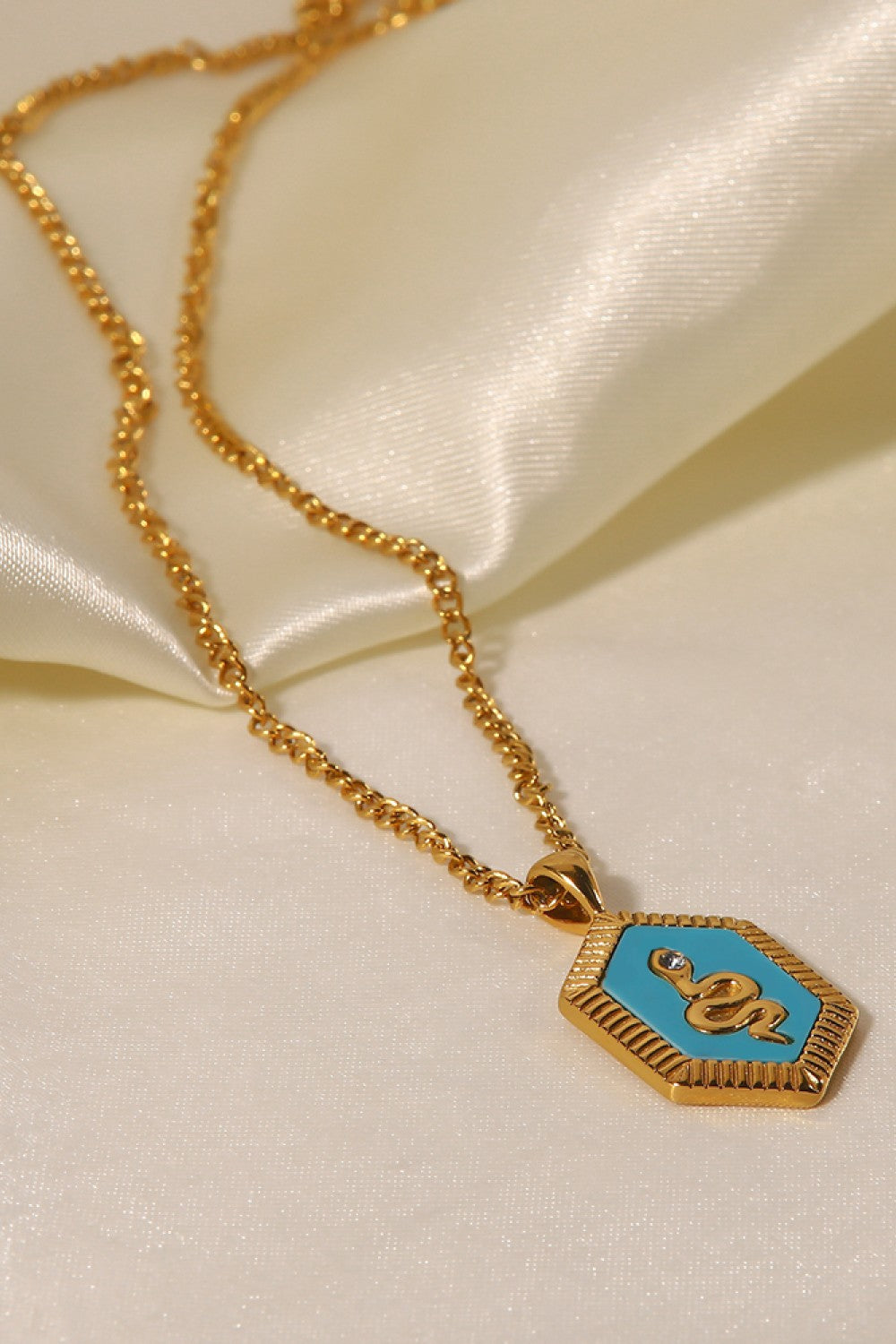 18K Gold Plated Snake Geometric Pendant Necklace-Teresa&#39;s Fashionista LLC