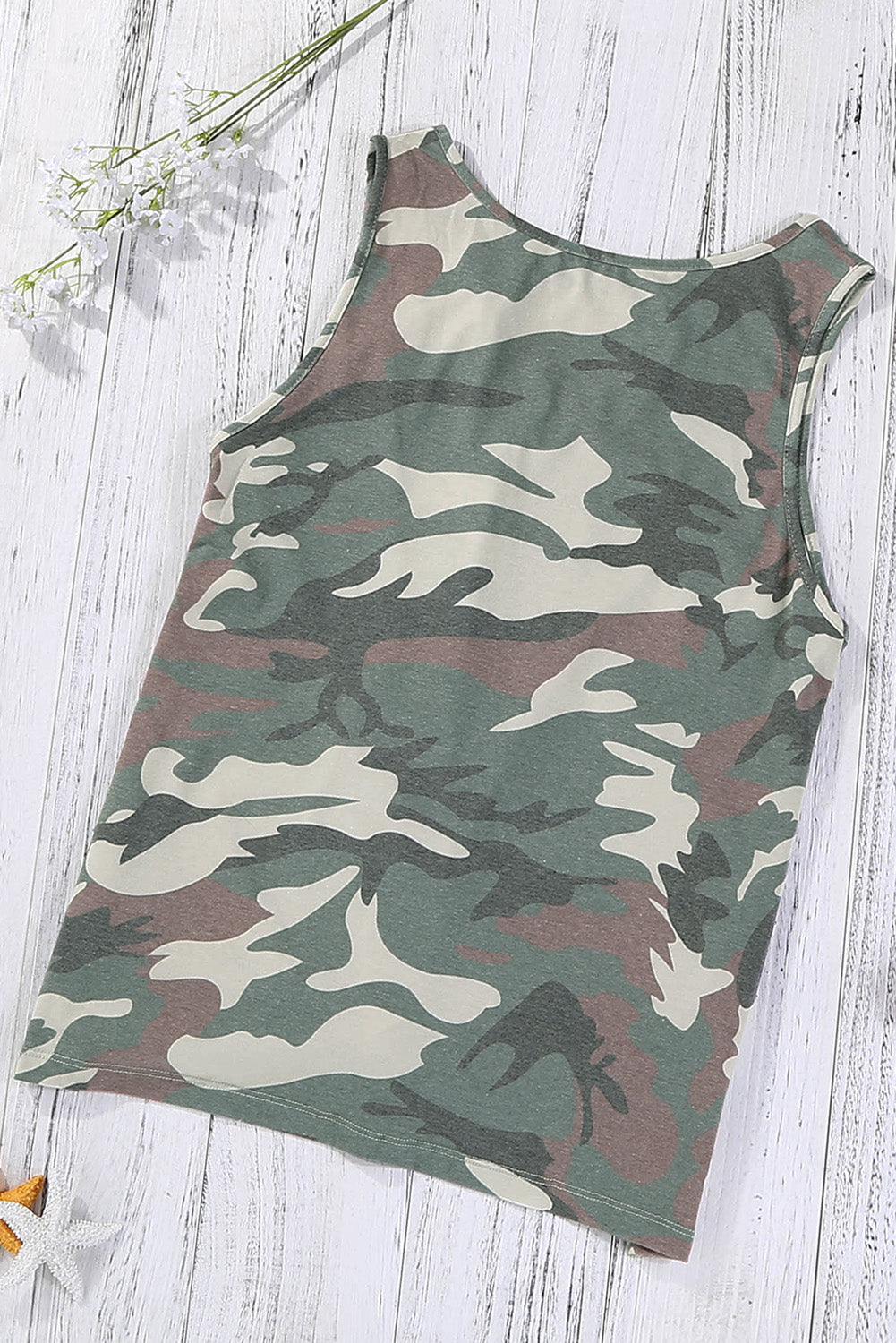 Camouflage Print Cutout Hem Detail Tank-Teresa&#39;s Fashionista LLC