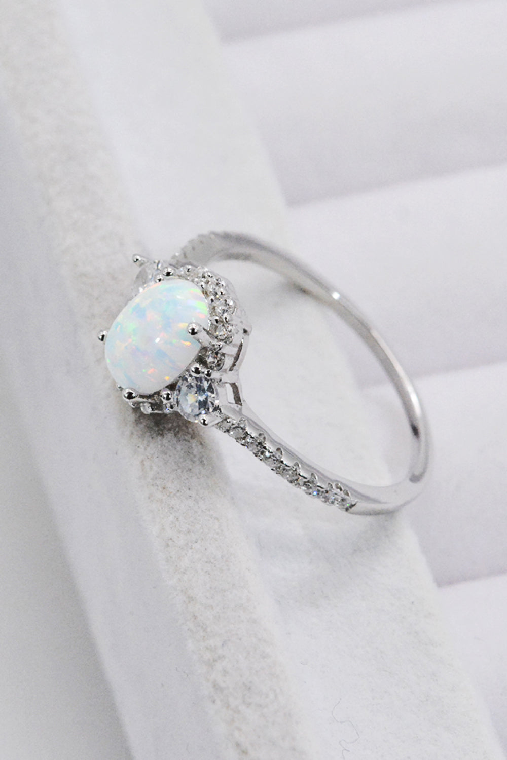 925 Sterling Silver Platinum-Plated Opal Ring-Teresa&#39;s Fashionista LLC