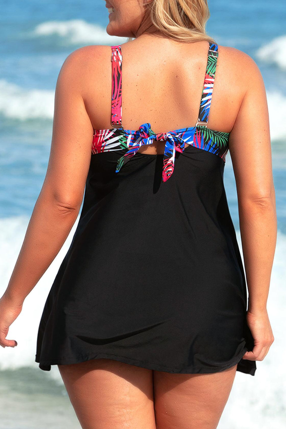 Plus Size Botanical Print Two-Tone Two-Piece Swimsuit-Teresa&#39;s Fashionista LLC