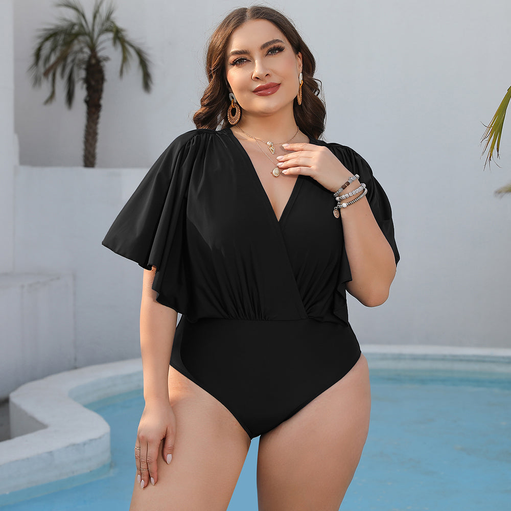 Plus Size Ruched Surplice Neck One-Piece Swimsuit-Teresa&#39;s Fashionista LLC