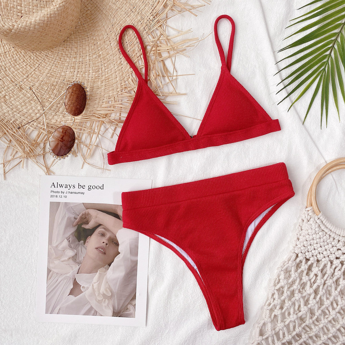 Spaghetti Strap Ribbed Bikini Set-Teresa&#39;s Fashionista LLC