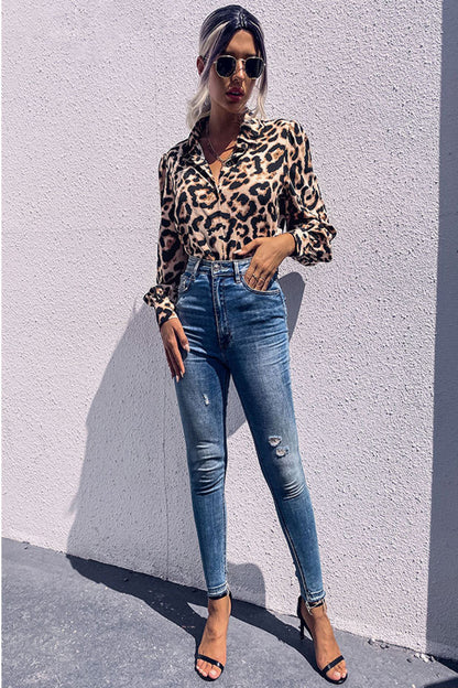 Leopard Printed Button Down Blouse-Teresa&#39;s Fashionista LLC