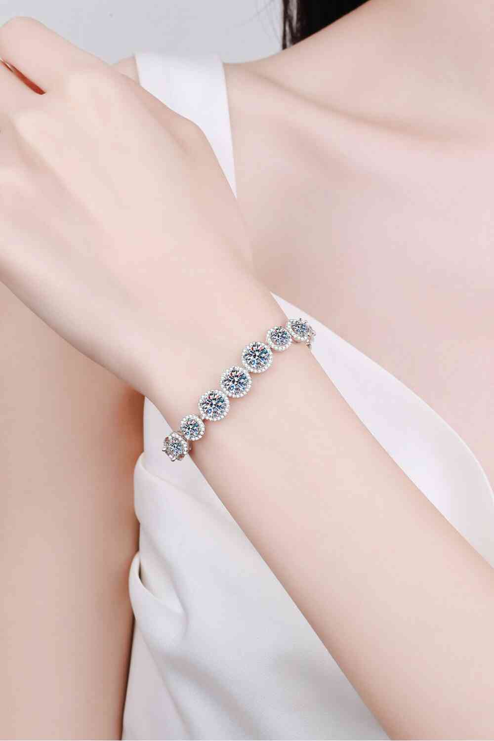 925 Sterling Silver 10.4 Carat Moissanite Bracelet-Teresa&#39;s Fashionista LLC