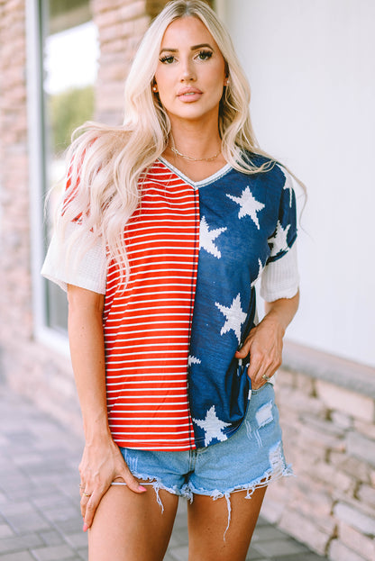 Star and Stripe V-Neck Top-Teresa&#39;s Fashionista LLC