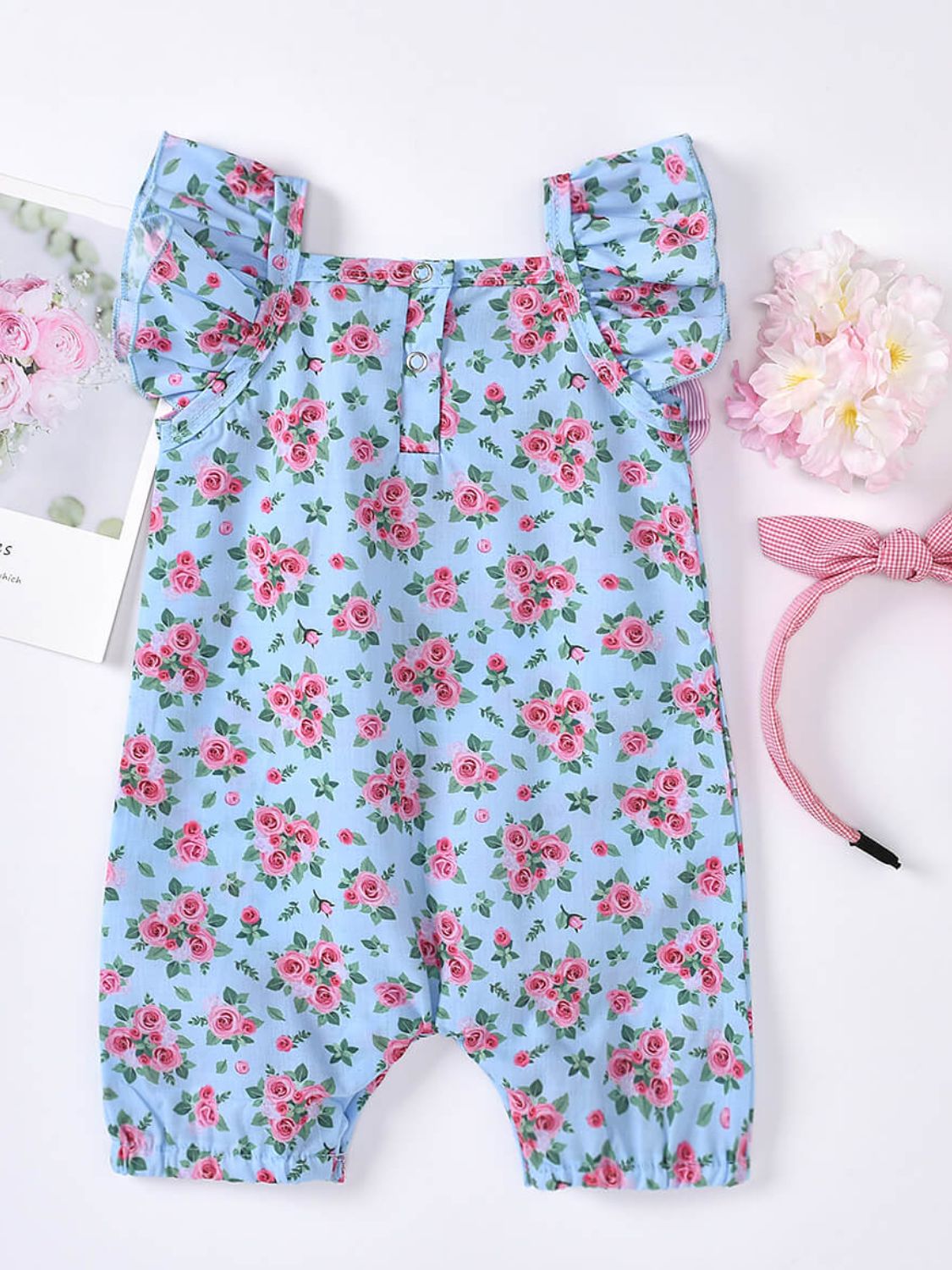 Baby Girl Printed Bow Detail Square Neck Romper-Teresa&#39;s Fashionista LLC