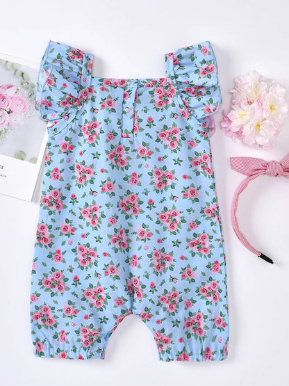 Baby Girl Printed Bow Detail Square Neck Romper-Teresa&#39;s Fashionista LLC