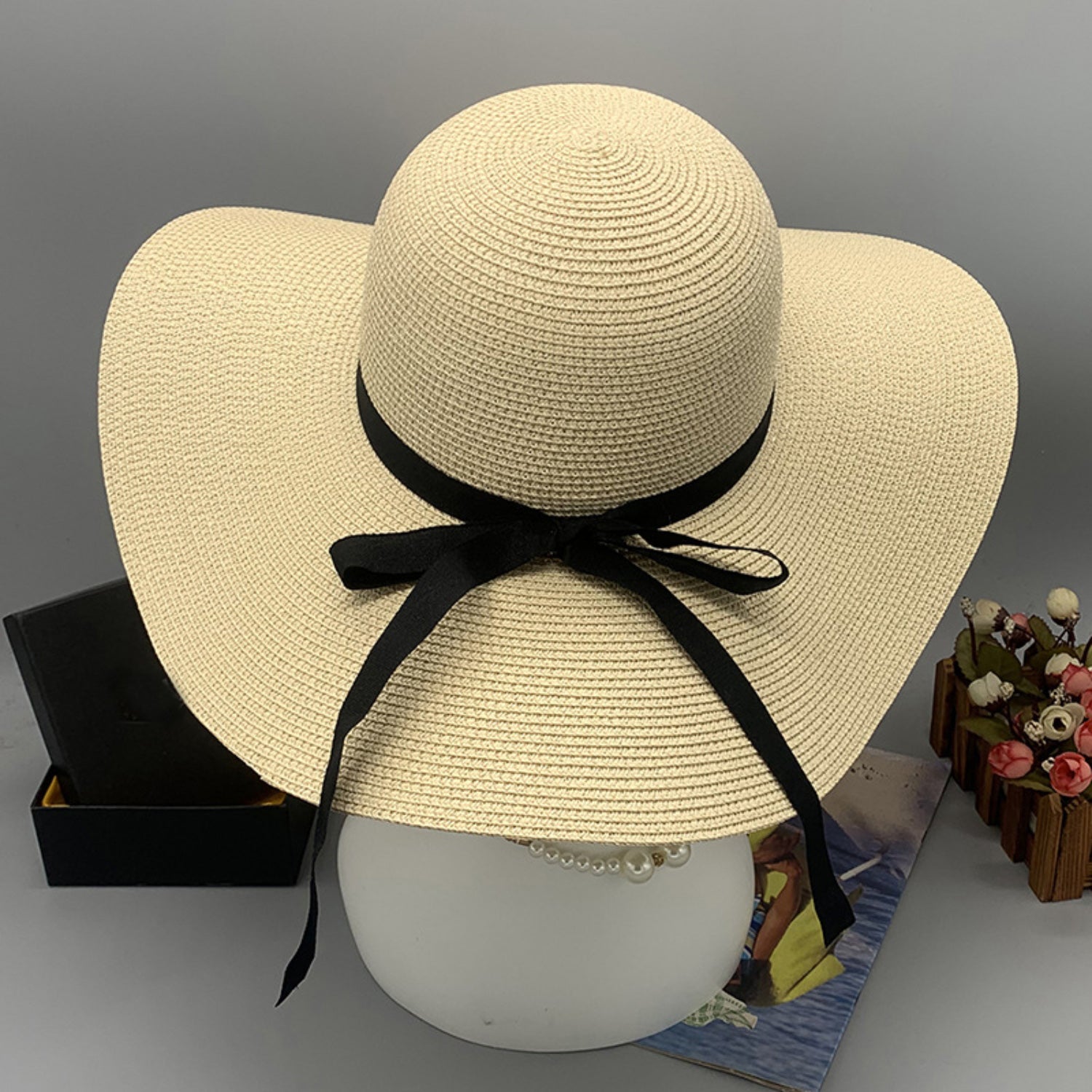 Bow Paper Braided Wide Brim Hat-Teresa&#39;s Fashionista LLC