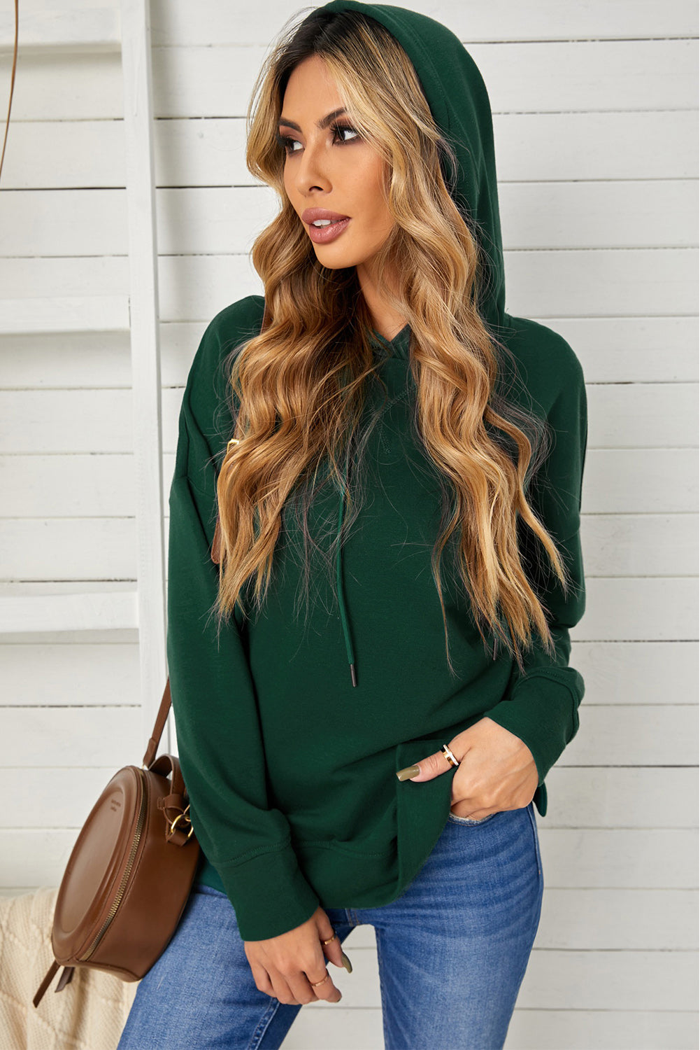 Drop Shoulder Hoodie with Slit-Teresa&#39;s Fashionista LLC