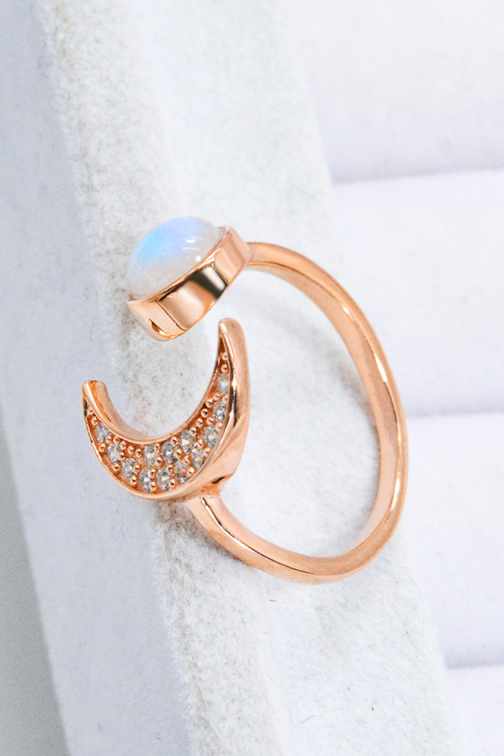 Natural Moonstone and Zircon Sun & Moon Open Ring-Teresa&#39;s Fashionista LLC