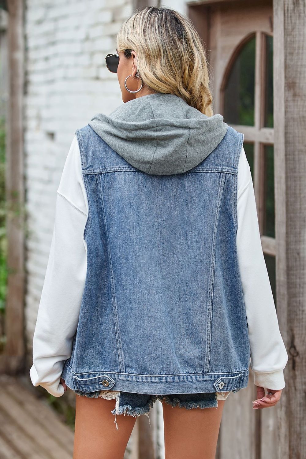 Sleeveless Denim Top with A Detachable Hood-Teresa&#39;s Fashionista LLC