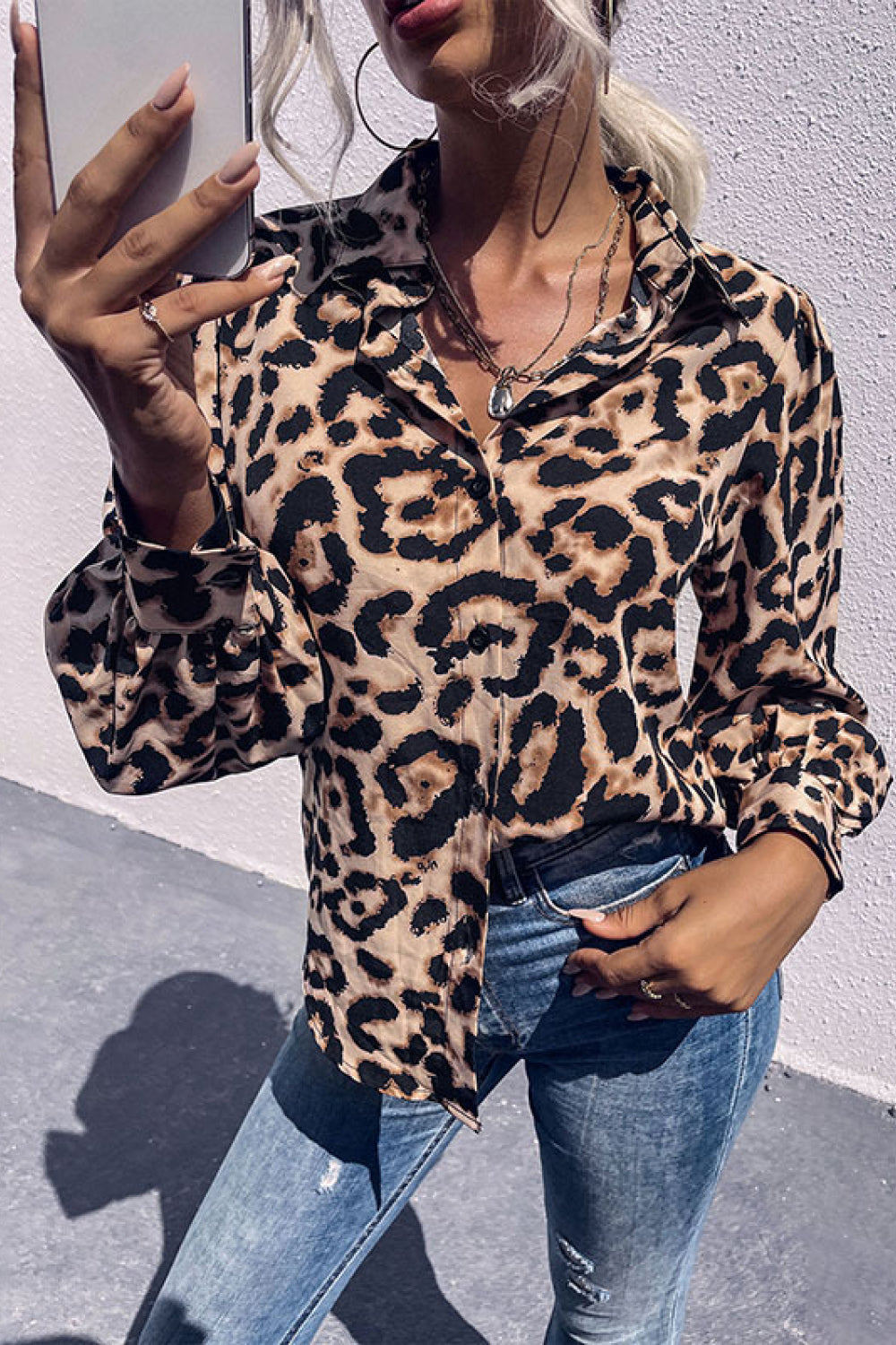 Leopard Printed Button Down Blouse-Teresa&#39;s Fashionista LLC