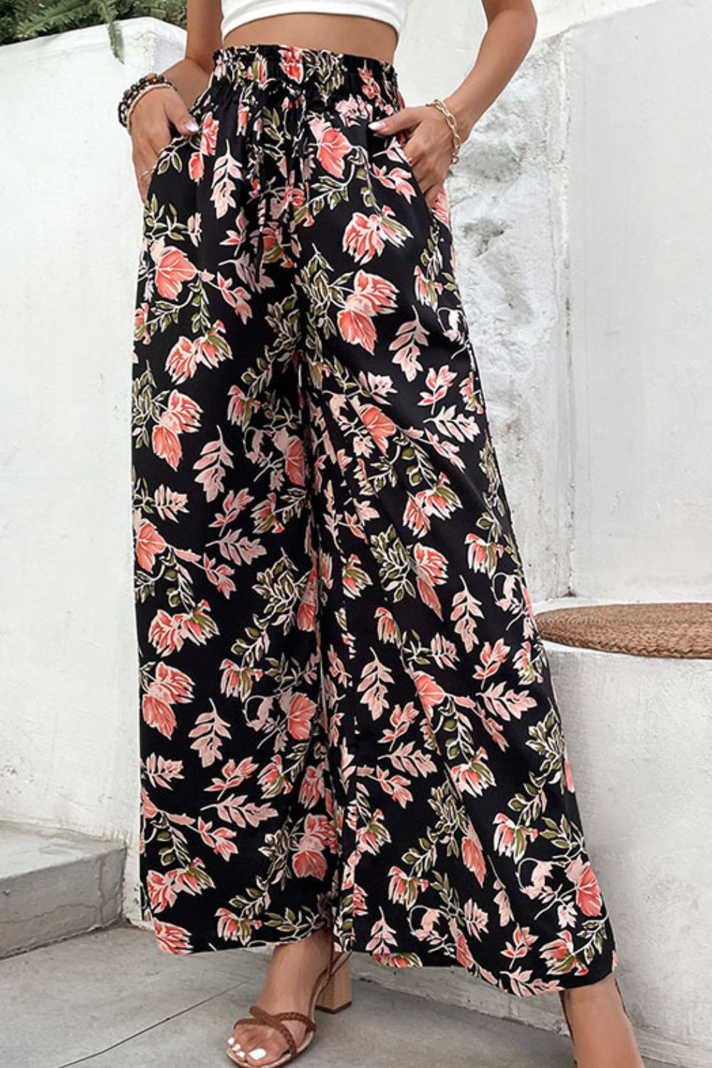 Floral Pull-On Wide Leg Pants-Teresa&#39;s Fashionista LLC