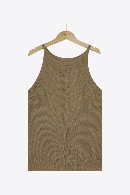 Openwork Grecian Neck Knit Tank Top-Teresa&#39;s Fashionista LLC