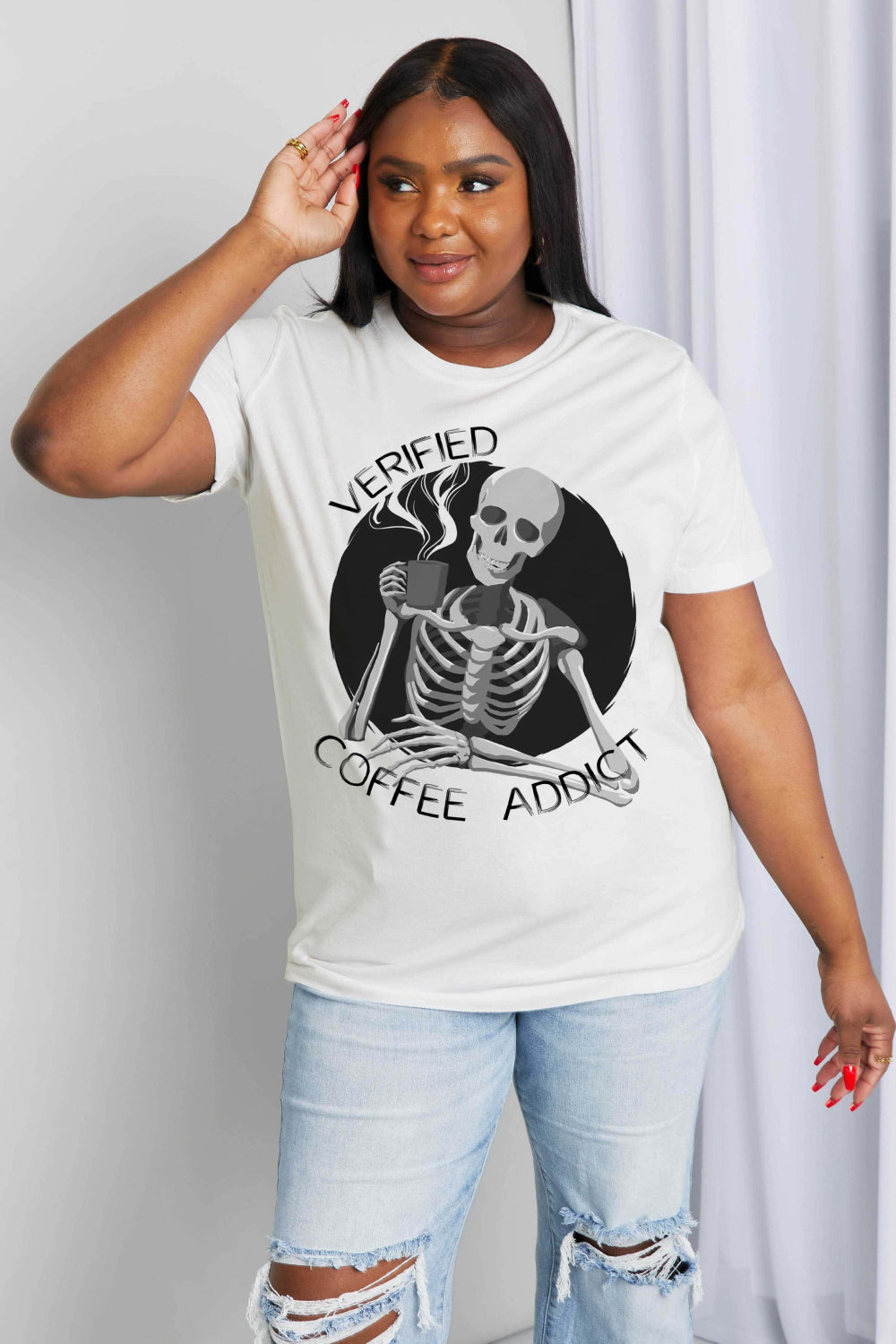 Simply Love Full Size VERIFIED COFFEE ADDICT Graphic Cotton Tee-Teresa&#39;s Fashionista LLC