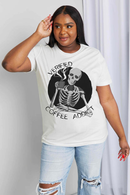 Simply Love Full Size VERIFIED COFFEE ADDICT Graphic Cotton Tee-Teresa&#39;s Fashionista LLC