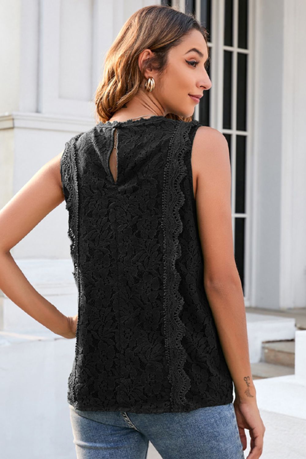 Lace V-Neck Tank-Teresa&#39;s Fashionista LLC