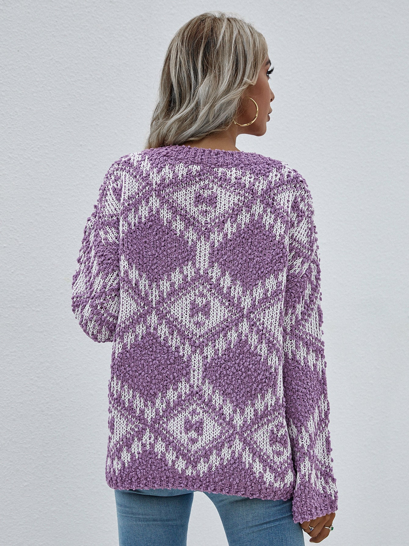 Geometric Print Chunky Knit Sweater-Teresa&#39;s Fashionista LLC