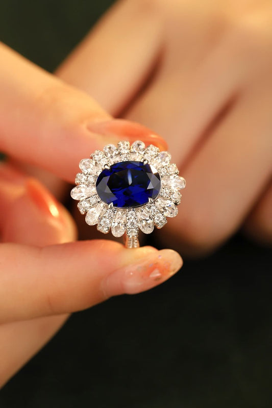 5 Carat Lab-Grown Sapphire Flower Shape Ring-Teresa&#39;s Fashionista LLC